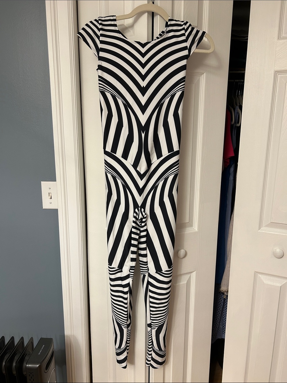 Strappy Black & White Geometric unitard